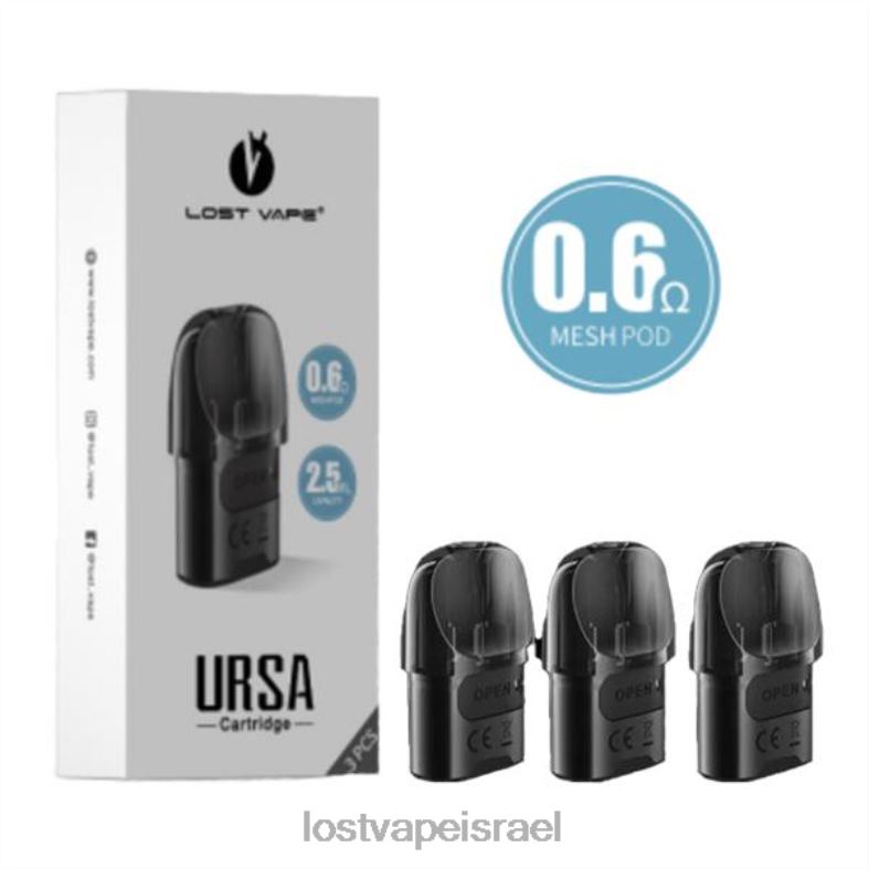 Lost Vape URSA תרמילים חלופיים | 2.5 מ"ל (חבילה של 3) שחור 0.6 אוהם L26X46 | Lost Vape Disposable