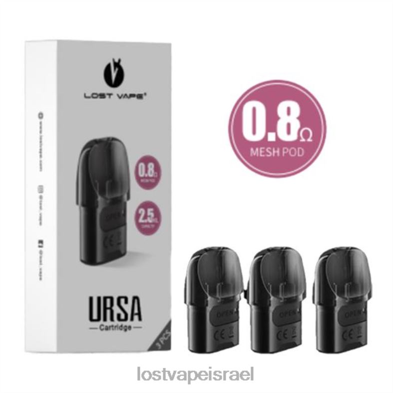 Lost Vape URSA תרמילים חלופיים | 2.5 מ"ל (חבילה של 3) שחור 0.8 אוהם L26X4123 | Lost Vape Flavors Israel